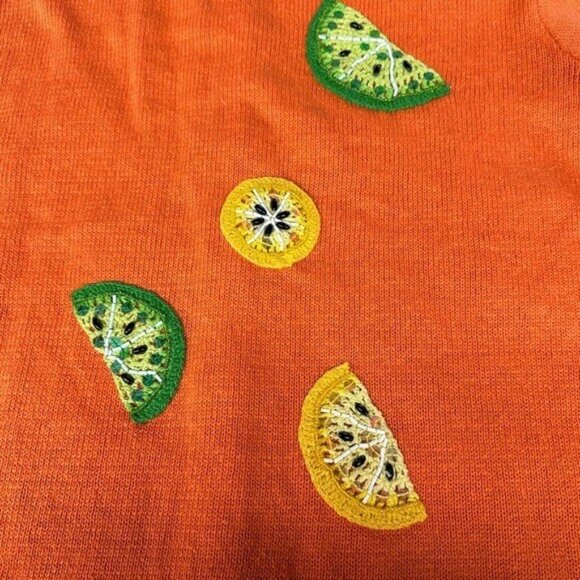 Design Options M Citrus Cardigan Sweater Orange Lime Lemon Crochet Art to Wear - Picture 6 of 8